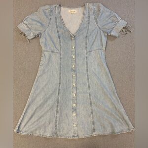 Madewell Denim Chambray Puff Sleeve Button Front A-Line Mini Dress Size 6